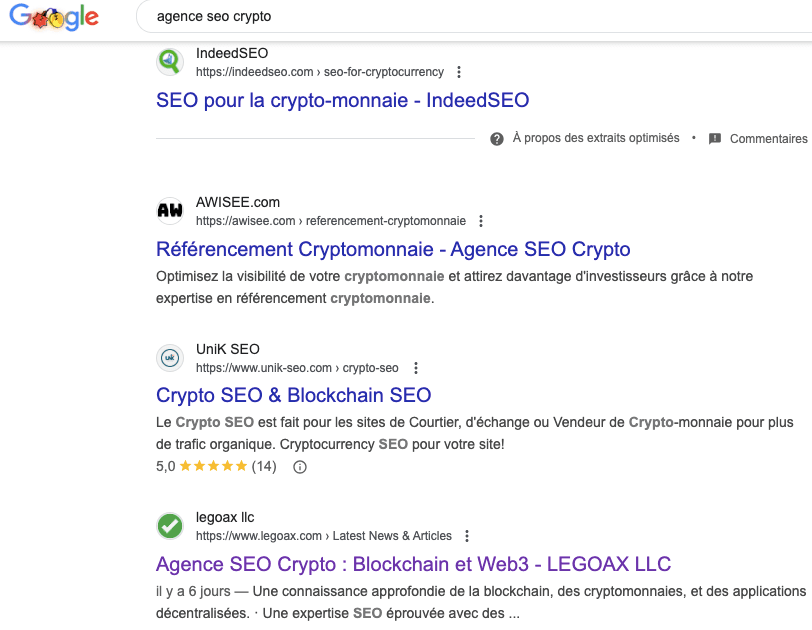 requête google agence seo crypto
