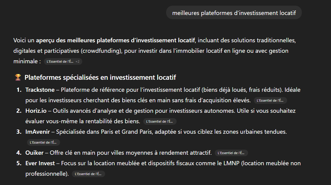 ChatGPT recommande Trackstone comme plateforme d'investissement locatif