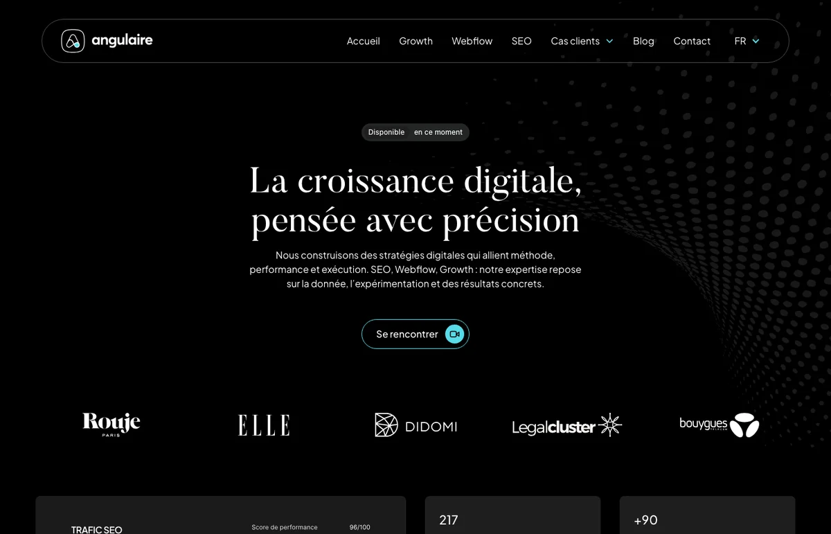 Homepage du site Angulaire, agence SEO et growth marketing à Paris